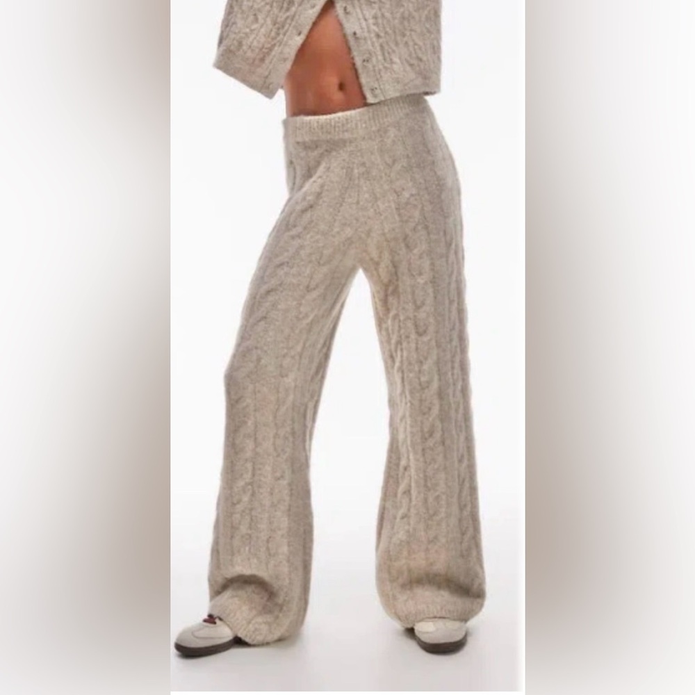 NWT TOPSHOP Fluffy Cable Knit Sweater Wide Leg Cabincore Pants Size 12 $68